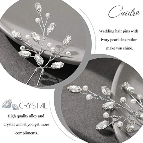 Сватбени Фиби за Коса Casdre Crystal Bride, Сребърни Перли Сватбена Украса за Коса, Сватбени Аксесоари за Коса, за жени или Момичета (опаковка от 2)