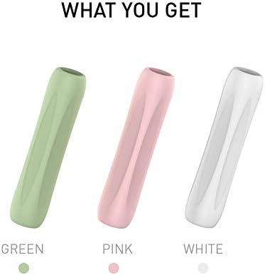 Delidigi Apple Молив Grip 3 опаковки ергономичност градинарски аксесоари за стилус със силиконов ръкав, Съвместими с Apple Молив на 1-во и 2-ро поколение (бял, розов, зелен цвят а