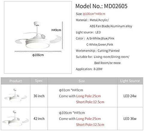 YANGBO Безшумен Вентилатор на Тавана 42 инча Модерни вентилатор на Тавана с Осветление за Трапезария Вентилатор с Дистанционно Управление, Лампа 36 инча Спалня Led Таван с осветителни Тела, Енергоспестяващи /Син /42