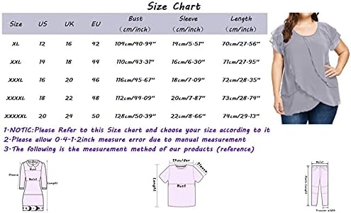 Дамски Шифоновые Блузи Големи Размери, Ежедневни Свободно, Намаляване, Струящиеся Елегантни Ризи, Обикновена Мрежести Блузи с Къс Ръкав и кръгло деколте, Рюшами