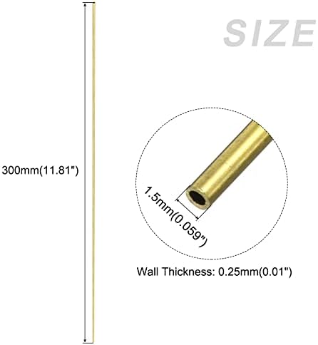 Латунная тръба METALLIXITY (1,5 mm OD x 0,25 mm Wall T x 300 mm L), 2 бр., Пряка Тръба за Декорация на дома, оборудване, занаяти