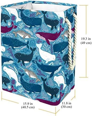 Виолетово-Синя Акула С Шарките на Океана, Голяма Кошница За Дрехи, Чанта За Съхранение на Мръсна Кърпа, Кошници с Дръжки, Сгъваеми Кутии За Съхранение