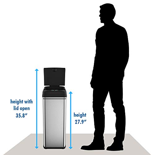 Кофа за боклук с датчик iTouchless Обем 13 Литра, Автоматично кофа за Боклук без батерии с филтър за миризма, за кухня и офис, Черна и неръждаема стомана, Адаптер за променлив ток