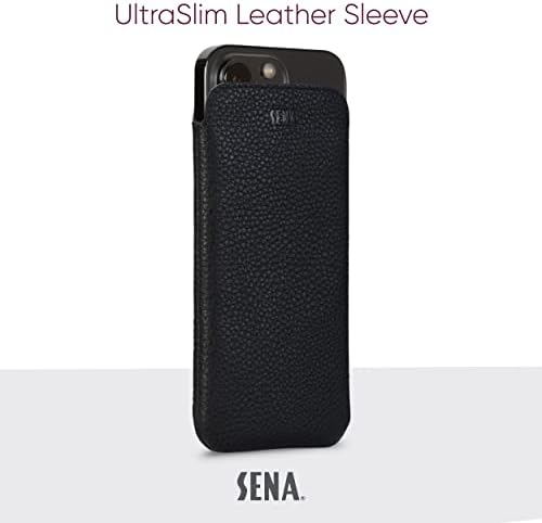 Калъф за мобилен телефон Sena Leather Phone Sleeve за iPhone 14 и iPhone 14 Pro, калъф за мобилен телефон от естествена кожа с лек, тънък профил и мека подплата от микрофибър, черен (SFD515US)