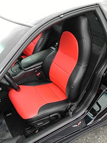 Оригинални калъфи за предните седалки Iggee от изкуствена кожа, произведени по поръчка за Chevy Corvette C5 1997-2004 година на издаване (черно /червено)