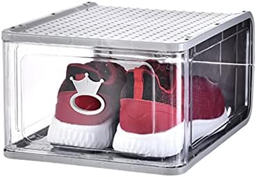 Кутии за съхранение на обувки в 4 опаковки, Прозрачни Пластмасови Штабелируемая Кутия за обувки с капаци, Прибиращи Контейнери за съхранение на обувки с Предно отваряне, съхранение и демонстрация на Обувки, Сив