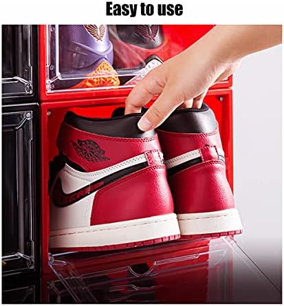 Кутии За съхранение на обувки в 4 опаковки, Прозрачни Пластмасови Штабелируемые Кутии-Организаторите За обувки, Сгъваеми Кутии-Кубчета За Съхранение, лесен Монтаж, съхранение и демонстрация на Обувки, Червено