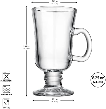 Случаен набор от GLAVER'S от 2 ирландското кафе на steins – Старомодна случаен набор от стъклени чаши – Комплект сватбени ирландски steins обем 8 грама – С практична дръжка за удобство – чаши за Кафе с тънък ръб и идеална