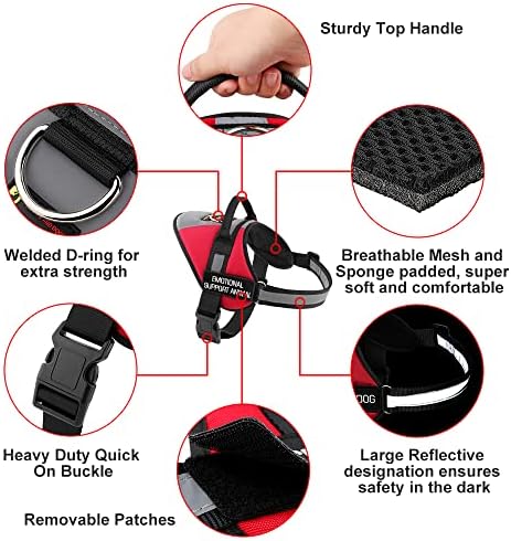 Жилетка за кучета Plutus за емоционална подкрепа на домашни любимци, Не е Еластичен Жилетка за кучета, Шлейка с удобна дръжка за Управление, Отразяваща, Дишащи, с мека подплата и регулируема, за малки, средни и Големи