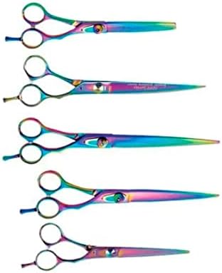 Ножици за подстригване на кучета Rainbow Директни Извити или за Разреждане, Комплекти Също - твърдост 52 (комплект от 5 части)