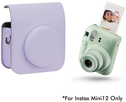 Калъф за фотоапарат Fujifilm Instax Mini 12 с капак LIRDDY, калъф за фотоапарат миг печат от изкуствена кожа с джоб и пагон (лилаво-виолетов)