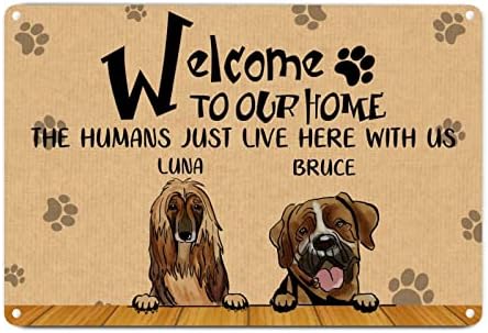 Alioyoit Потребителското си Име на Кучето Добре дошли в Нашата къща, Хората Тук, с нас е Забавно Куче, Метална Лидице Табела, Закачалка за домашни любимци, Селски Метален Плакат, Домашни декорации за кучета на открито,