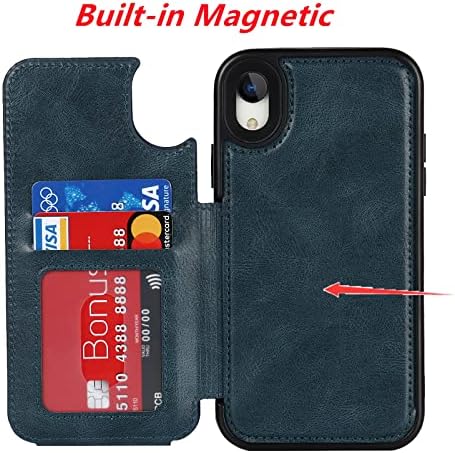 Jaorty за iPhone XR Чанта-портфейл с RFID-блокирующим държач за карти 7 Слотове за карти, Сверхпрочный Защитен Калъф-броня от Изкуствена кожа с Магнитни Копчета, калъф-поставка за iPhone XR 6,1 инча, Macaron Blue