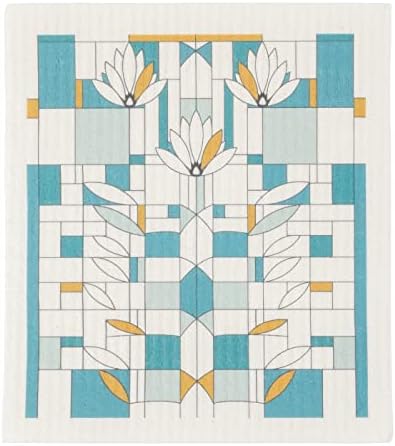 Шведски кърпички за миене на съдове KAF Home Frank Lloyd Wright (6,7 x 7,5 см) - Комплект от 3 Многократно Абсорбираща губчатых кърпи от маса за кухня, почистване на плотове и миене на съдове (Водните лилии)