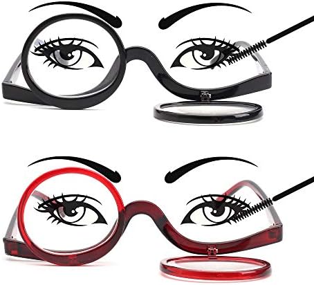 JM 2 Чифта Очила за Четене Грим, Кръгли Увеличителни Очила с Панти Капак, Козметични Ридеры за Жени + 3,5