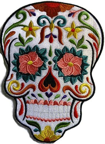 Изработена по поръчка и уникална байкерская оборудване [Flor De Fiesta Sugar Skull] С бродерии, щампи за нашивке [8 6] [Произведено в САЩ]