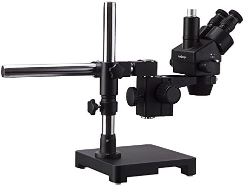 AmScope 7X-45Ч Черно Тринокулярный Стереоскопичен Увеличение на Микроскопа AmScope на Однорычажной стойка с околовръстен подсветка от 80 светодиоди и 16-Мегапикселова цифрова камера USB3.0