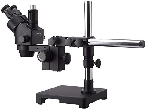 AmScope 7X-45Ч Черно Тринокулярный Стереоскопичен Увеличение на Микроскопа AmScope на Однорычажной стойка с околовръстен подсветка от 80 светодиоди и цифрова камера USB3.0 18 Mp