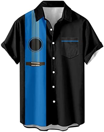 XXZY Китара Ризи за Мъже, Мъжки Годишна Ежедневна Риза с Принтом Размер Плюс, Кратки Музикални Графични Ежедневни Ризи за Мъже