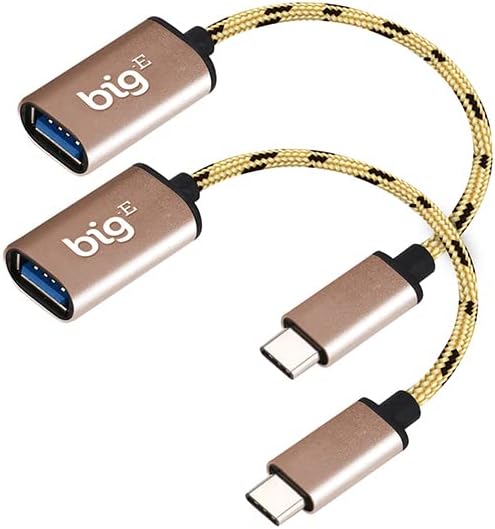 OTG Адаптер Big-e C USB към конектора USB 3.0 A (2 комплекта), съвместим с Samsung Galaxy S20 / FE / Ultra / S20 + / 5G/ Фен Edition / Plus за да се свържете кабела Thunderbolt 3 в оплетке USB On The Go (златен)