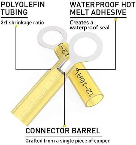 100ШТ Свивам Обжимные Пръстен Конектори 5/16 Жълт цвят 12-10 AWG - Свивам Конектори Sopoby - Електрически Конектори - Автомобилни Морски Пръстен Конектори