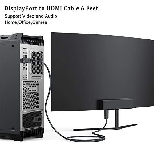 Кабел DisplayPort-HDMI, HDTV 6 фута, UVOOI Насочената Кабел DisplayPort DP-HDMI мъж към мъж, адаптер с поддръжка на видео и аудио 1080P - Златно