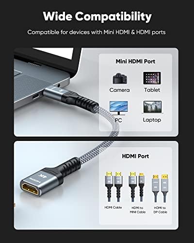 Highwings 8K HDMI Кабел 2,1 48 gbps 6,6 фута / 2 М и мини-HDMI-HDMI адаптер 0,5 метра