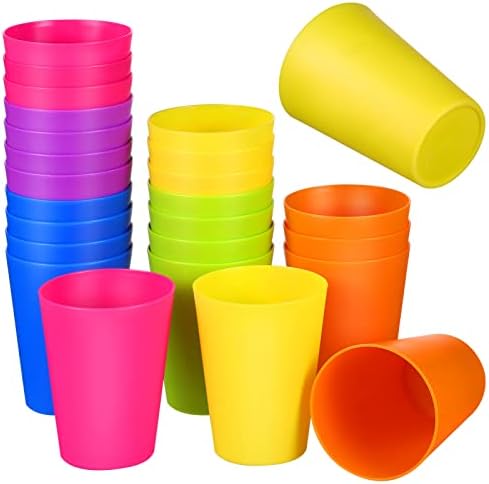 Стъклени чаши Zerodeko, 24 бр. Цветни Пластмасови Чашки за деца, за Многократна употреба Чаши за пиене, Нечупливи Чаши за напитки, Вечерни Сувенири за деца, Могат да се мият в съдомиялна машина (6 цвята) Стъклена Чаша