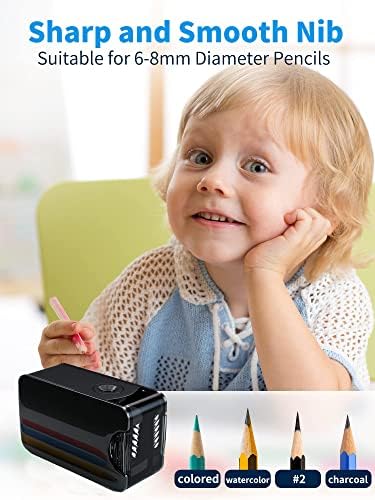 Острилка за моливи OLINLIFE, Електрическа Острилка за моливи, работещи на батерии за деца, училища, офис, клас, художници, Бързо заточване и автоматично спиране за № 2 / Цветни моливи, Черен на цвят, 5 x 3 x 2.2 инча