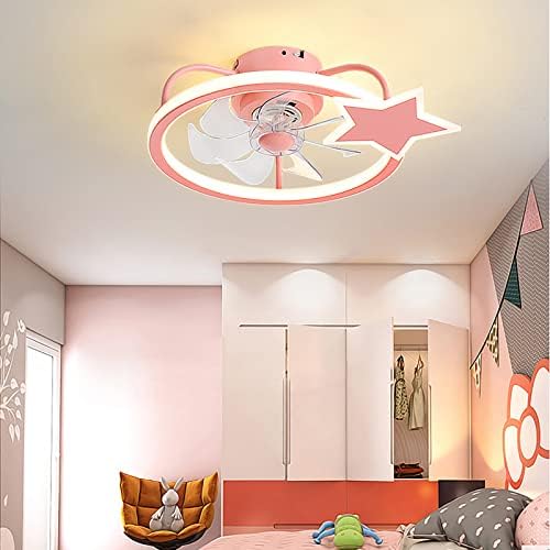Полилеи NEOCHY, вентилатор на Тавана Star с осветление и Дистанционно управление с приложение за Детски вентилатори с Тихо Мотор, Димиране на Led за Вентилатори в детската спалня /Розов