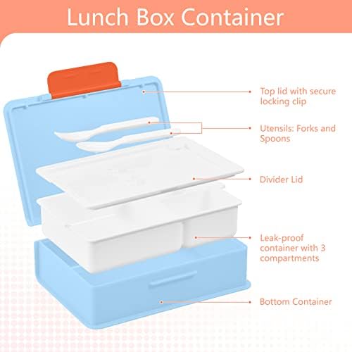 контейнери за обяд susiyo Cactus Pattern Blue Bento Box с 3 отделения за възрастни и тийнейджъри