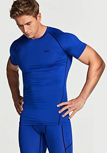 TSLA 1 или 3 Опаковки Мъжки Компрессионных Блузи UPF 50+ Quick Dry С Къс Ръкав, Спортна Риза За тренировки, Защита От Обриви При Водни видове спорт